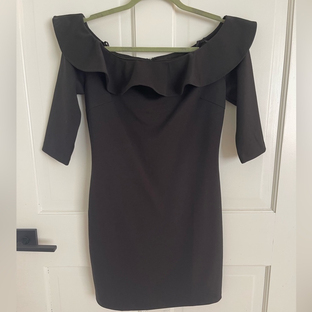 NWT Black ruffle off the shoulder boutique dress.